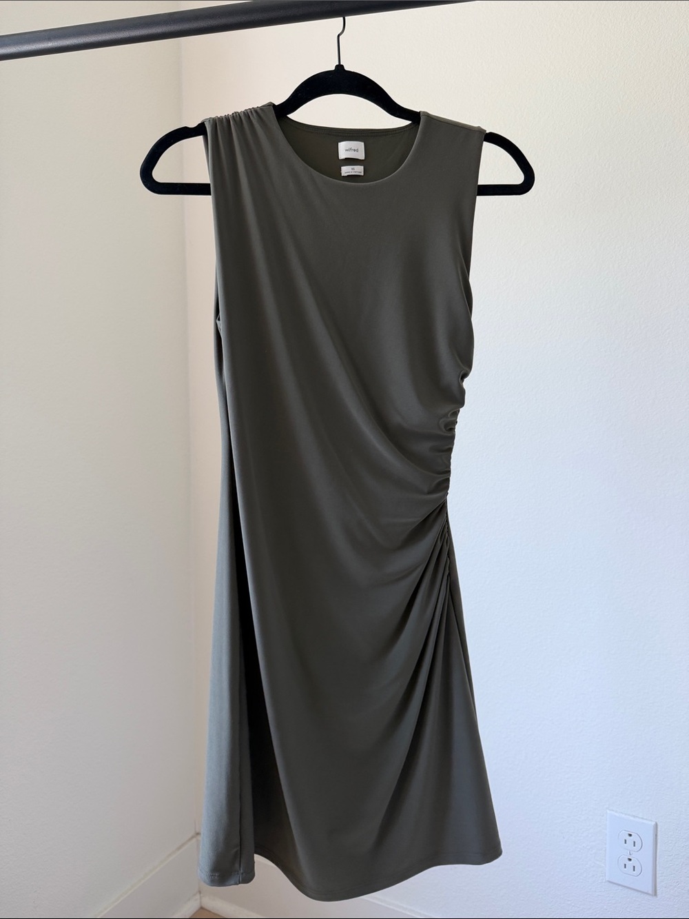 Aritzia Wilfred Sleeveless Olive Green Ruched Side Dress